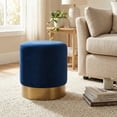 thumbnail image 4 of Cortesi Home Sheppe Cylindrical Ottoman 18", Blue Velvet with Gold Metal Base, 4 of 9