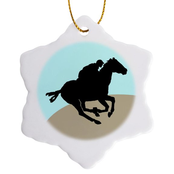 3drose, Horse Racing, 3 inch Snowflake Porcelain Ornament