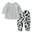 thumbnail image 3 of URMAGIC Toddler Baby Girls Outfits Long Sleeve Cartoon Cow Print Top & Pants Set Kids Clothes 3-4 Years, 3 of 15