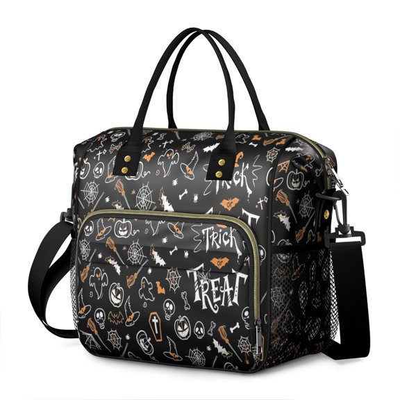 Halloween Trick or Treat Spooky Icons Womens Lunch Box for Work,Insulated Large Lunch Bag for Tween and Teen,Loncheras Para Mujer,Leakproof Adult Lunch Bag for Work,Beach,Travel,Picnic,Camping