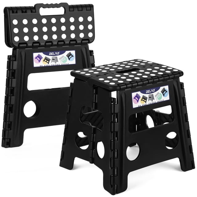 Taburete plegable Delxo de 33 cm antideslizante, 2 unidades, negro