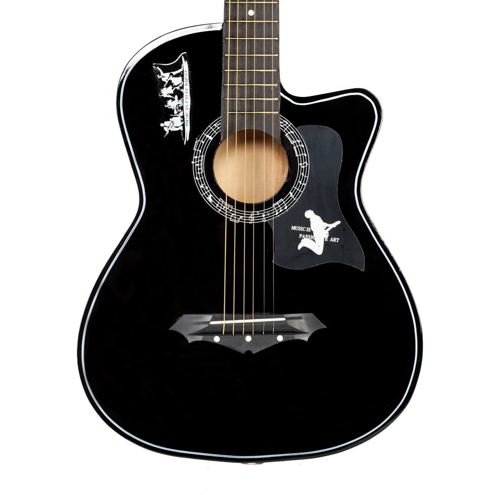 Private Jungle 38" Cutaway Guitar, Basswood Beginner Electric Guitar with Bag String Set, Black