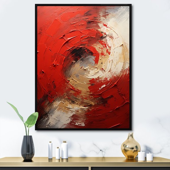 Designart "Spiraling Red And Gold Whimsical Whirl I" Abstract Spirals Floater Framed Wall Art Prints