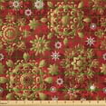 thumbnail image 2 of Ambesonne Mandala Fabric by the Yard Microfiber, Xmas Flora Ornament Design, 5 Yards, Earth Yellow Vermilion, 2 of 2