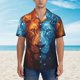 thumbnail image 2 of Fotbe Red And Blue Fire Lion Camisa Hawaiana para Hombre Unisex – Camisa Casual de Verano con Botones de Manga Corta de Algodón y Lino,3X-Large, 2 of 7