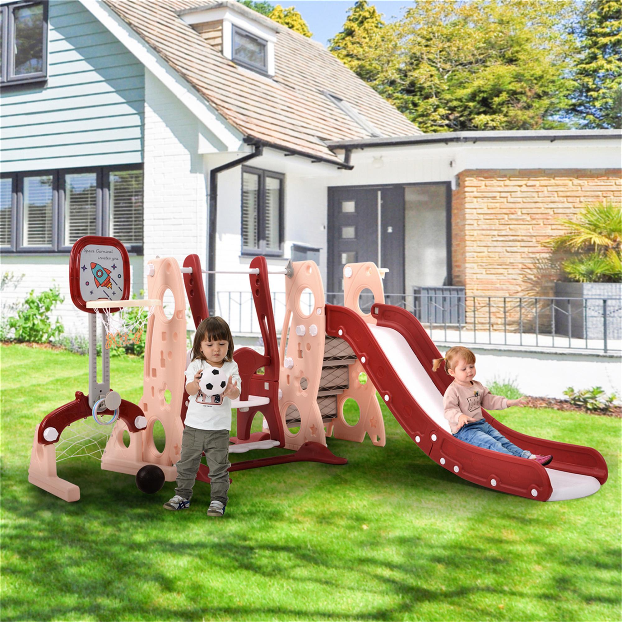 ARCTICSCORPION 5 in 1 Toddler Slide and Swing Set for Backyard, Indoor