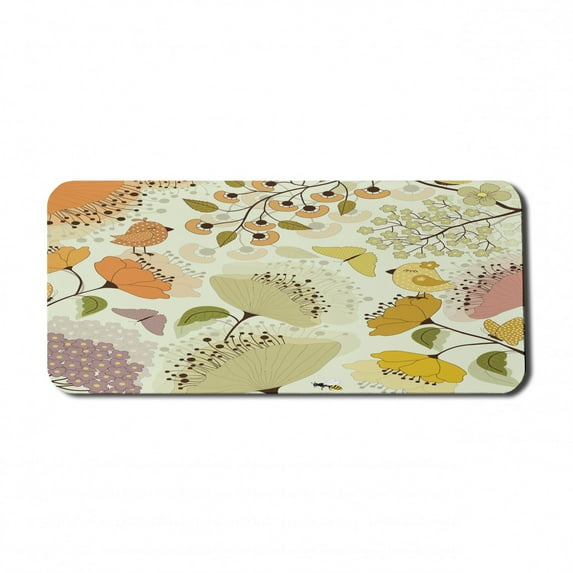 Garden Art Computer Mouse Pad, Reviving Nature Composition with Flowers Birds and Butterflies Cheerful Spring, Rectangle Non-Slip Rubber Mousepad X-Large, 35" x 15", Multicolor, by Ambesonne