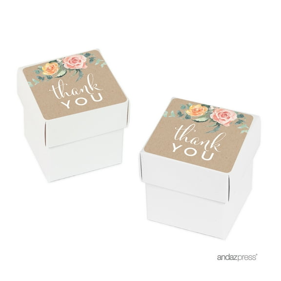 Peach Rustic Floral Garden Party, Baby Shower Thank You, 20-Pack Favor Box DIY Kit