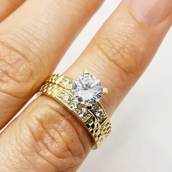 Sparkle Jewels 14K Yellow Gold Plated Bridal Wedding Ring Set For Women With Cubic Zirconia