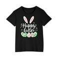 thumbnail image 4 of Jinhomg Cute Summer Tops for Kids Soft Comfort Short Sleeve Cotton T-Shirts Plain Bunny Rabbit Graphic Crew Neck Shirt Casual Daily Wear Seasonal Sale Black 140, 4 of 5