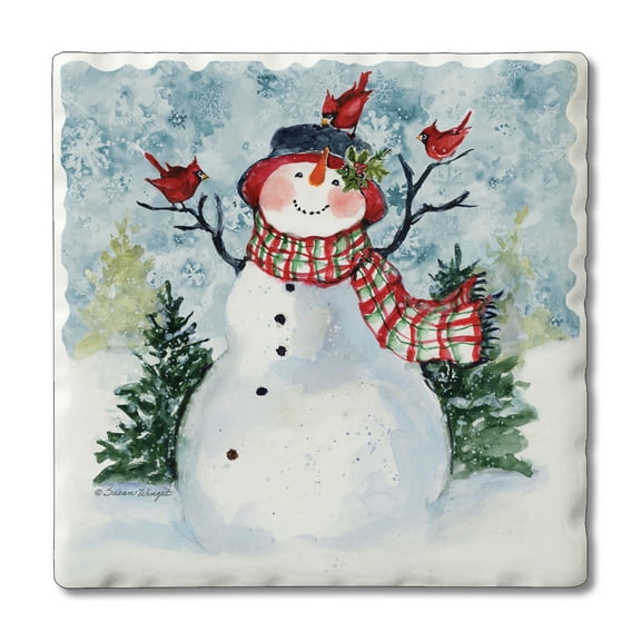 Thirstystone "Snowman & Cardinals" Single Tumbled Tile Coaster