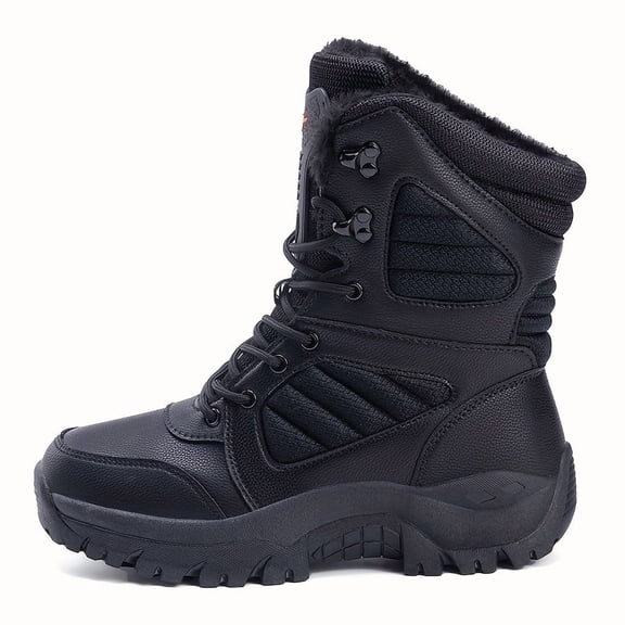 Men's Windproof Winter Snow Boots - Warm Plush Lined, Durable TPR Sole Hiking Shoes with Non-Slip Traction Cleats for Outdoor Adventures