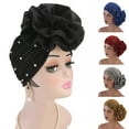 thumbnail image 2 of Pnellth Faux Pearl Decor Big Flower Women Elastic Hat Soft Head Wrap Cap Gifts Wine Red, 2 of 8