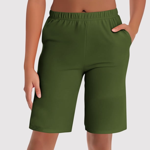 Pantalones de dormir de color liso para mujer, finos, informales, de cinco cuartos, para el hogar, pijama