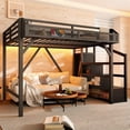 thumbnail image 2 of HICOMILA Metal Full Loft Bed with Stairs & Wardrobe, High Loft Bed with Storage, Full Size Loft Bed with USB Ports & LED Light for Adults, Teens, Black, 2 of 10
