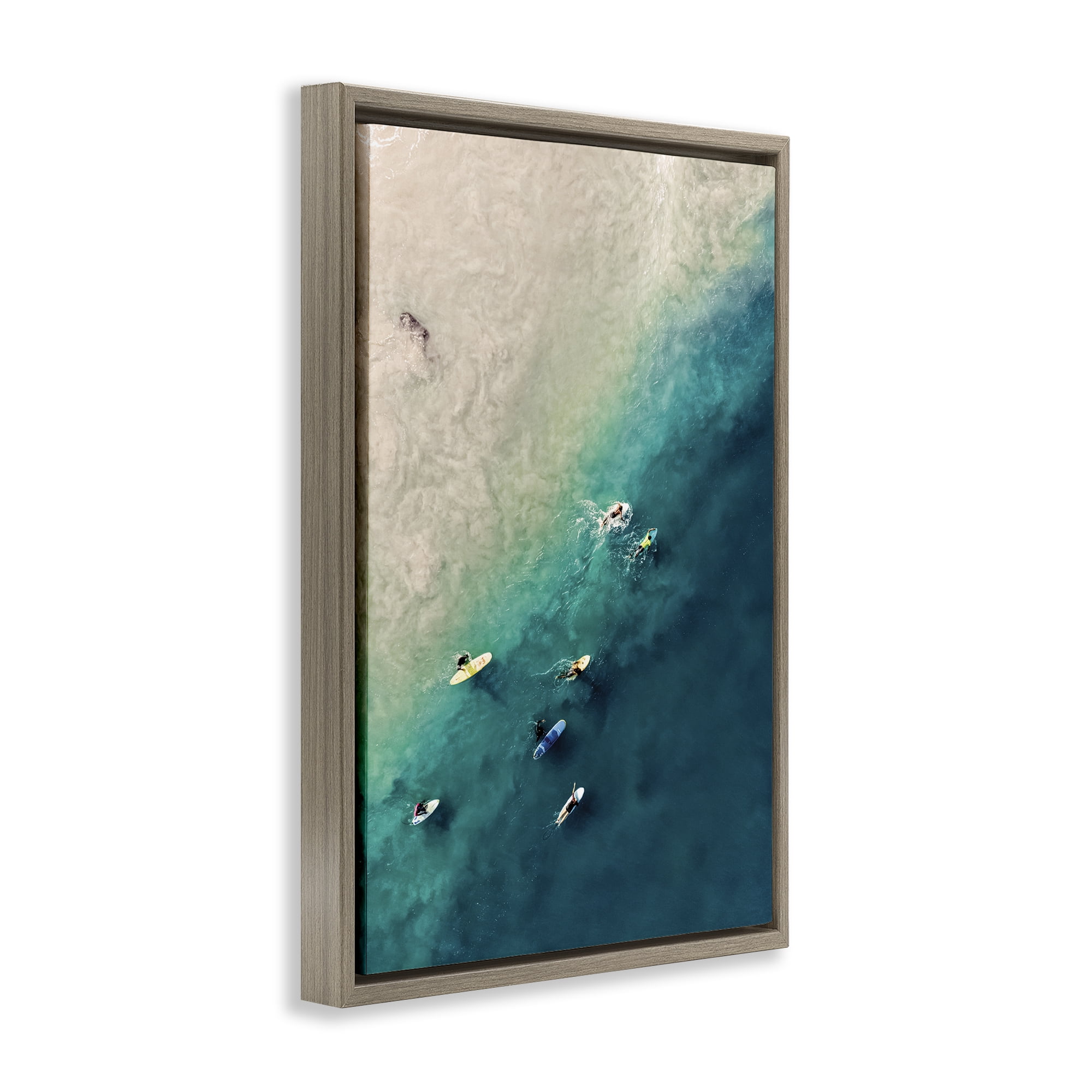 Stupell Industries Surfers on Vivid Shore Nautical & Beach Photography Brown Floater Framed Canvas Art Print Wall Art, 17 x 25