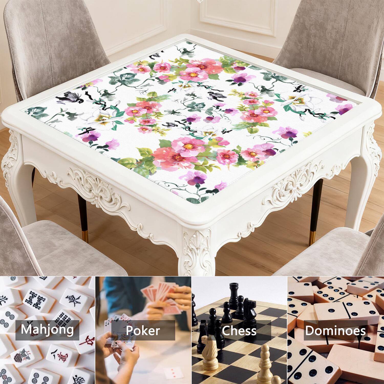 Premium Floral Pattern Extra Large Game Table Mat 31.5x31.5 Inch Rubber Pad with Anti-Slip Backing Reduces Tile Noise for Cards and Boards