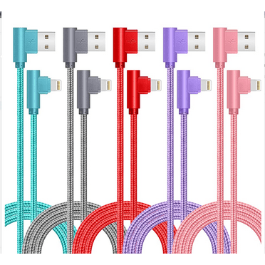 APFEN iPhone Charger 6FT 5Pack 90 Degree Nylon Braided Fast Charging Cord Compatible with iPhone 14/13/12