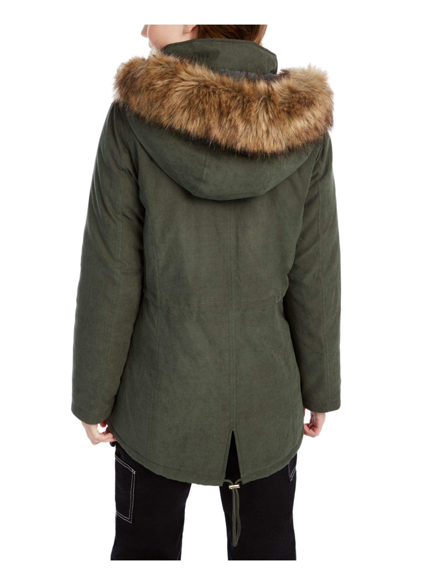 CELEBRITY PINK Womens Green Faux Fur Hood Parka Winter Jacket Coat Juniors L - image 2 of 2