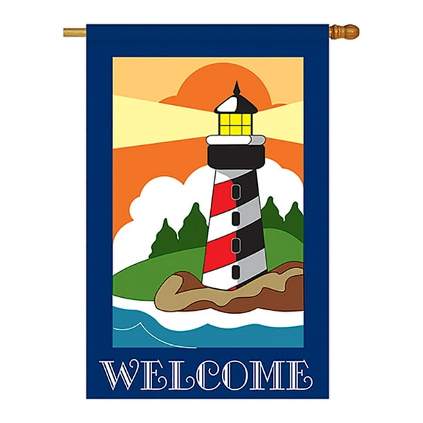 Two Group H106052 Lighthouse Coastal Nautical Applique Decorative Vertical House Flag 28" x 40
