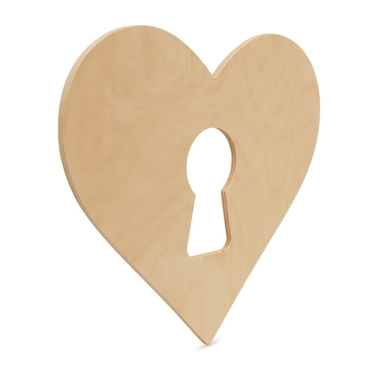 6ct Woodpeckers Crafts, DIY Unfinished Wood 12 Heart with Keyhole Cutout, Pack of 6 Natural