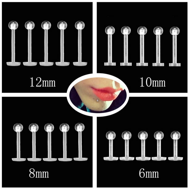 Trayknick 5Pcs Unisex Clear Round Nose Ear Lip Chin Ring Stud Bar