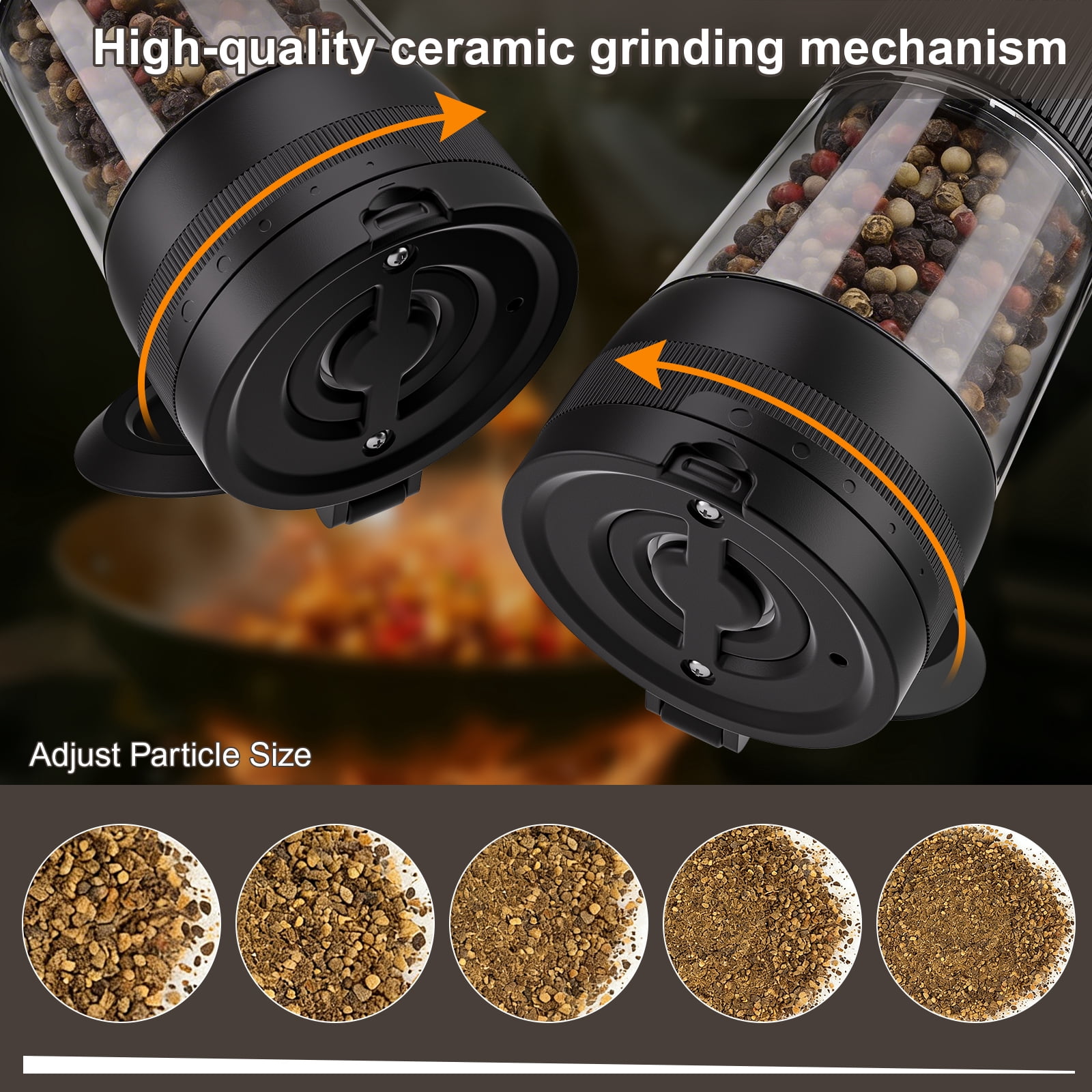 BSgifts Electric Salt and Pepper Grinder Set – Rechargeable Mills with 2-Speed, 5 External Coarseness Settings, LED Display, USB-C Charging Base for Kitchen, Dining & Camping