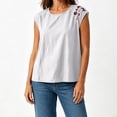 thumbnail image 6 of Diufon Summer Tank Tops for Women Floral Embroidered Cap Sleeve Crewneck Blouse Casual Beach Vacation Shirts, 6 of 9