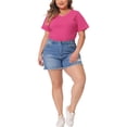 thumbnail image 2 of Camisetas de talla grande para mujeres Agnes Orinda, básicas, de cuello en V, de manga corta, 2X, color rosa intenso, 2 of 6
