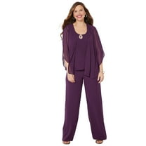 Catherines Women's Plus Size Accolades Georgette 3-Piece Pant Suit
