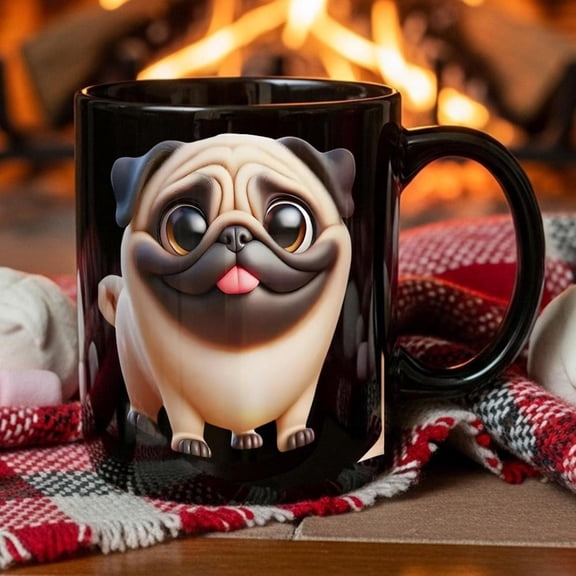 1pc Cute Pug Dog Coffee Mug Cup with Pug Face Design Hand Wash Only Pug Lovers home Office Use Birthday Christmas Present Tea Coffee Drinkers