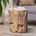 thumbnail image 3 of Yangming Outdoor Concrete Side Table, Faux Wood Stump Stool, Wood Patio End Table, 3 of 6