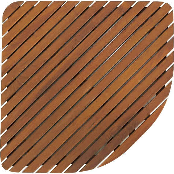 Bare Decor Dania Corner Shower Spa Mat, 24 by 24-Inch, Solid Teak Wood and Oiled Finish