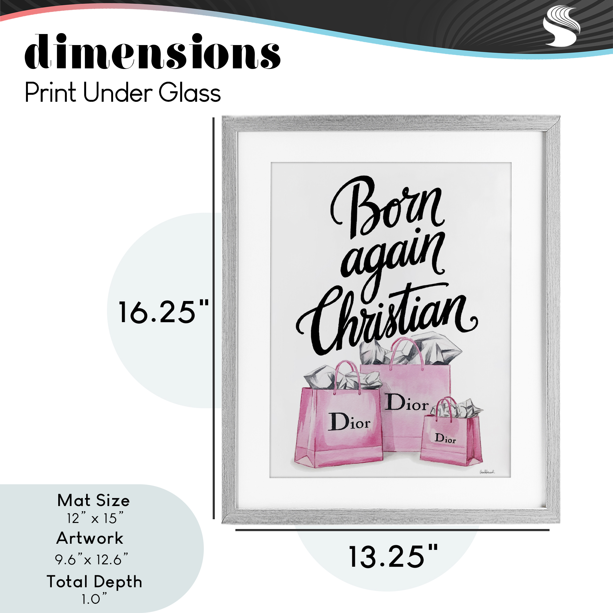 Pink Bags Born Again Christian Gray Framed Print Under Glass, design by Amanda Greenwood