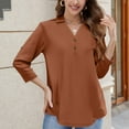 thumbnail image 7 of ClodeEU Women's Tops ,3/4 Length Rolled Sleeve,V Neck T Shirts Both Side Buttons Blouses Brown,Womens Plus XL, 7 of 7