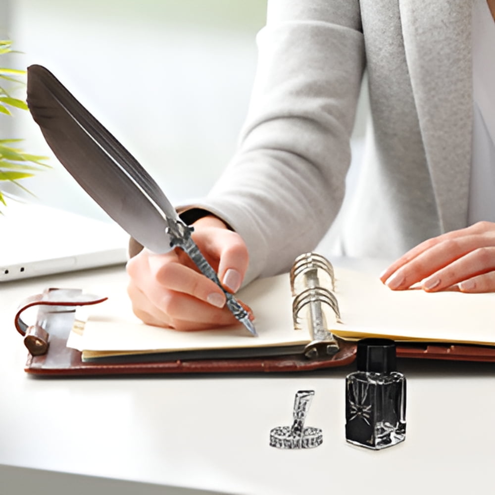 EBTOOLS English Calligraphy Feather Dip Quill Pen Writing Set Stationery Gift Box with 5 Nibs, Red