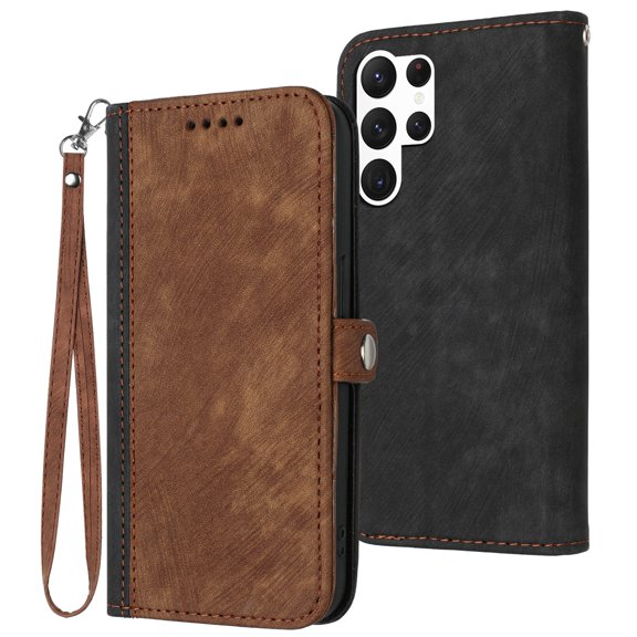 SaniMore Wallet Case for Samsung Galaxy S23 Ultra 6.8" 2023, Retro PU Leather Case Card Slots Cash Pocket Kickstand Removeable Lanyard Shockproof Anti-fall Full Protective Magnetic Case, rown