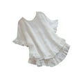 thumbnail image 2 of Htigea Women's Summer Basic Tops Trendy Casual Ruffle Short Sleeve V Neck Plain T Shirts Blouses Today Deals White,L, 2 of 6