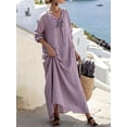 thumbnail image 4 of Mgmyaa Women's Casual V-Neck Long Sleeve Solid Loose Tent Long Dress, 4 of 7