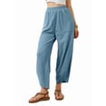 thumbnail image 3 of Womens Baggy Wide Leg Pants Casual Elastic Waisted Palazzo Harem Pants with Pockets Light Blue S, 3 of 8