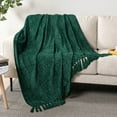 thumbnail image 3 of PAVILIA Emerald Green Chenille Blanket for Twin Size Bed, Soft Forest Green Knit Blanket with Tassel Fringe, Woven Knitted Decorative Blanket for Sofa Couch Living Room, Decor Gift, Twin 60x80, 3 of 8