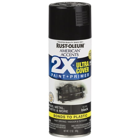 (3 Pack) Rust-Oleum American Accents Ultra Cover 2X Gloss Black Spray Paint and Primer in 1, 12 oz
