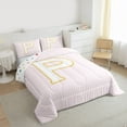 thumbnail image 3 of Feelyou Initial P Letter Queen Comforter Set for Teen, Girly Pink Stripe Abstract Bedding Sets, Kawaii Princess Style Reversible Bedding Comforter Set, Ultra Soft Bedroom Decor, 3-Piece, 3 of 8