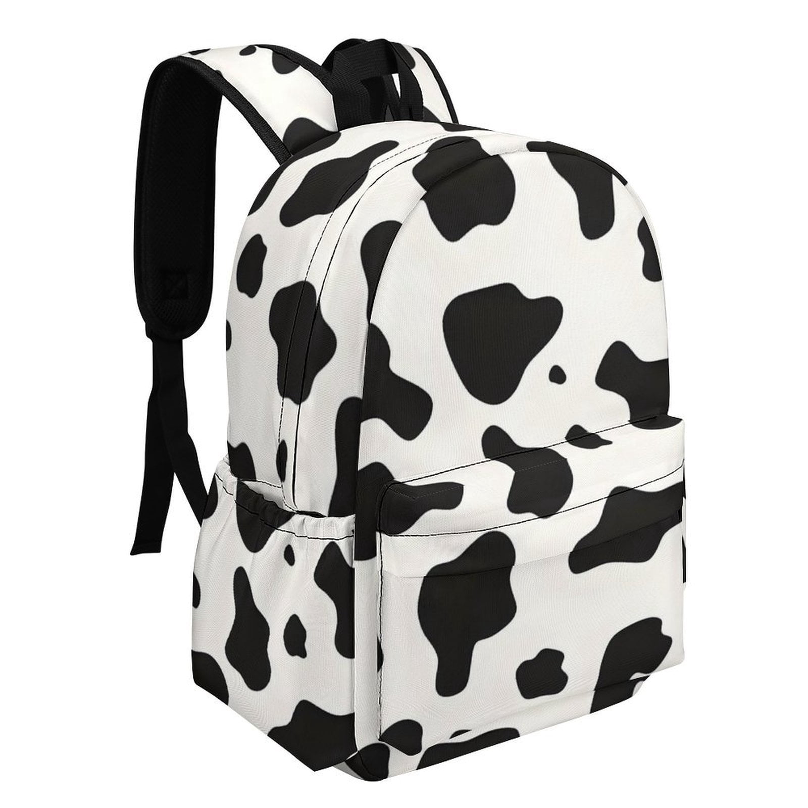 Large Capacity Half Print Backpack 11.8×16.5×5.9in Multifunctional Zipper Design Convenient Switch Simple Cow Print Pattern, Vector Art Style_1