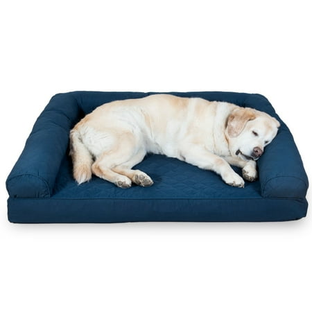 UPC: 0842229105599 | FurHaven Pet Products Quilted Cooling Gel Memory Foam Sofa-Style Pet Bed for Dogs & Cats – Navy Jumbo