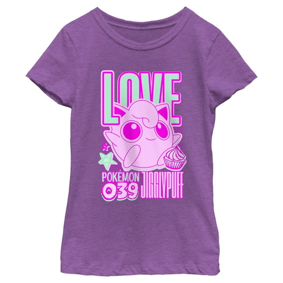 Girl's Pokemon 039 Love Jigglypuff  Graphic Tee Purple Berry Medium