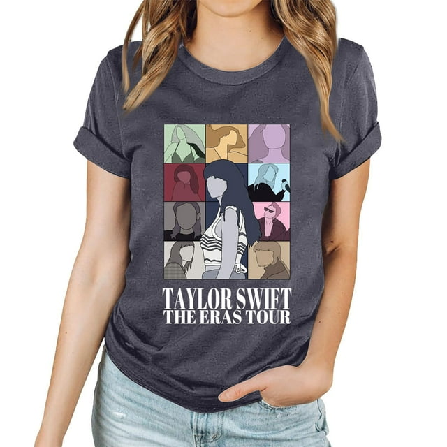TayIor Sw1ft Chemises, Tyler Sw1ft Merch, Tyler Sw1ft, Mode Décontractée Imprimée Col Rond Manches Courtes Chemises Blouse Femme Graphique Amateur de Musique TKFASHION Gris Clair P