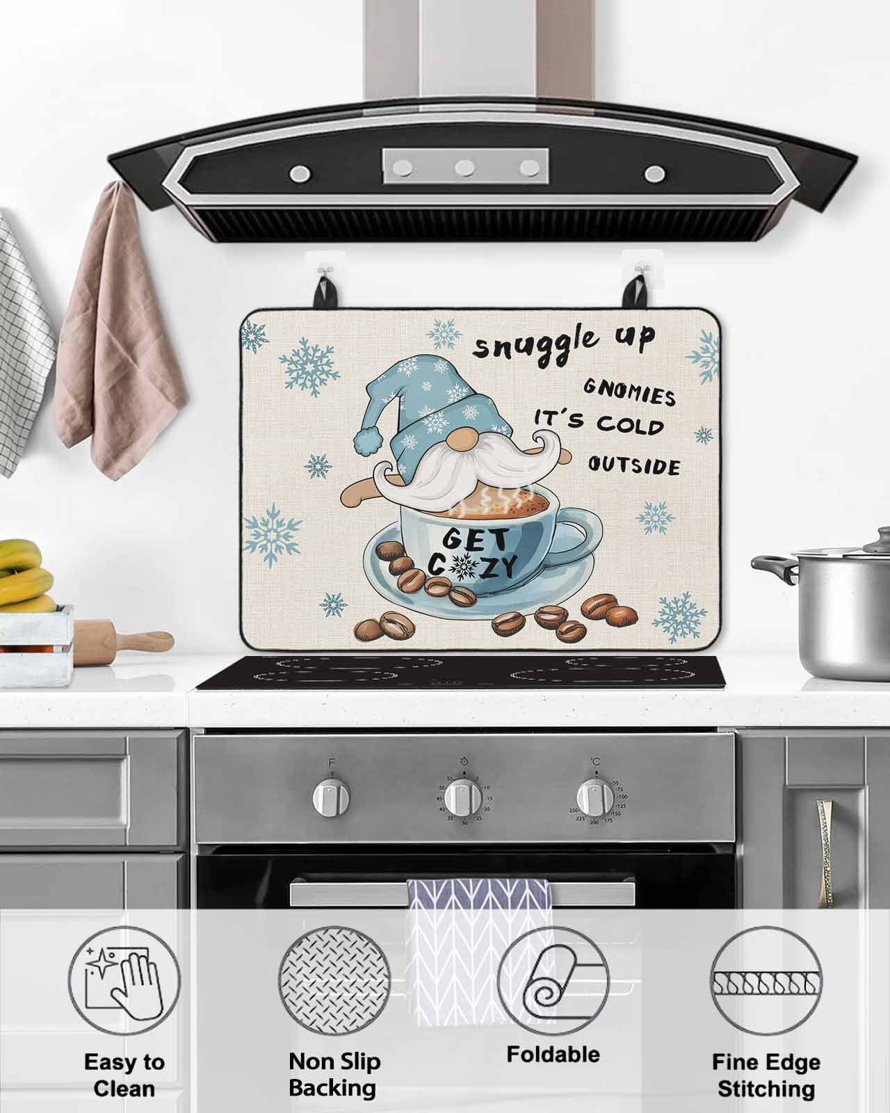 Large Induction Cooktop Protector Mat Blue Gnomes Stove Top Covers for Electric Stove, Coffee Snowflake Winter Rustic Decorative Stove Burner Cover Mats, Glass Top Stove Cover