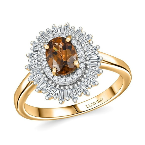 LUXORO Turkizite White Diamond Oval 24K Gold 10K Yellow Gold Halo Ring for Women Jewelry Birthday Christmas Gifts Size 7 Ct 1.14