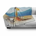 thumbnail image 3 of Pearls Soft Flannel Fleece Throw Blanket, Seashells and Glass of Juice Seascape Summer Beach Cartoon Art Print, Cozy Plush for Indoor and Outdoor Use, 60" x 80", Blue Orange Purple, by Ambesonne, 3 of 6